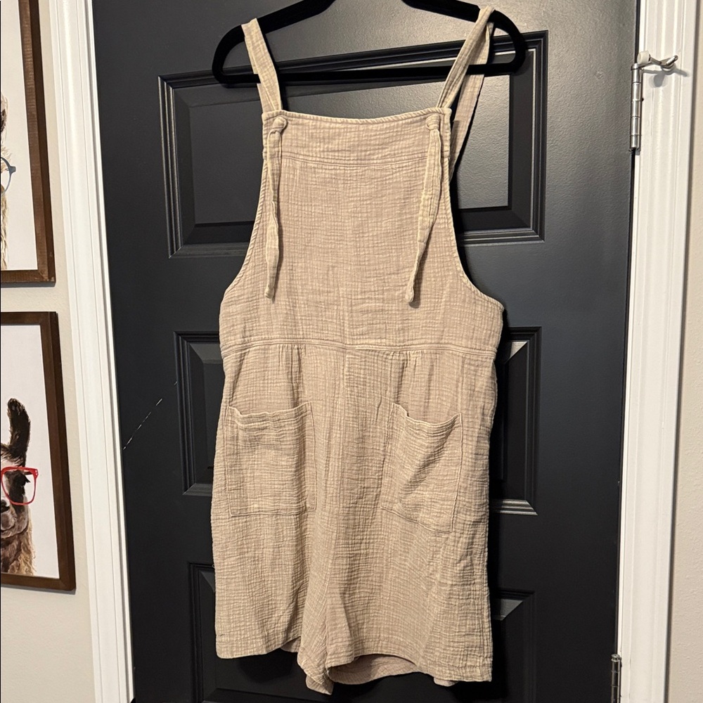11-Zenana Beige Textured Overalls
